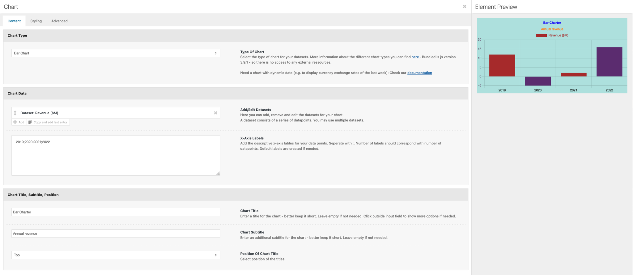 Chart Element Enfold Documentation