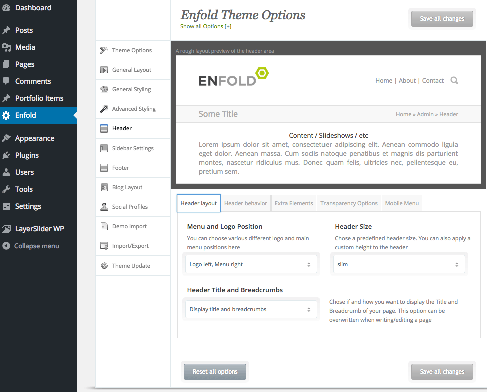 Enfold header options