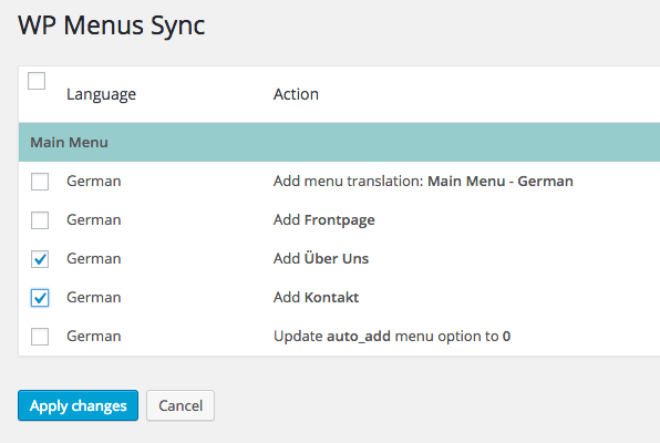 Confirm menu sync