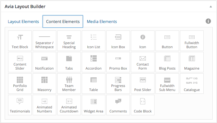 Content elements options.