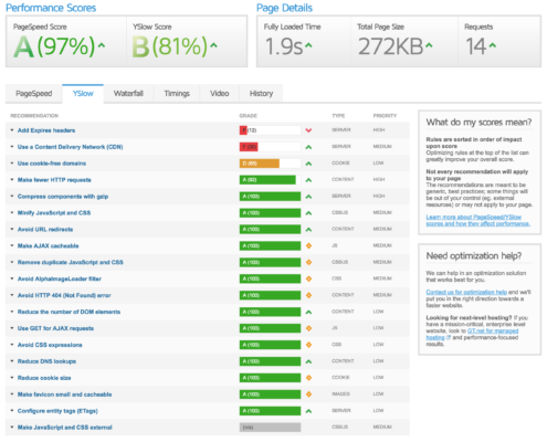 Page speed: reaching A grade at GTMetrics for WordPress website